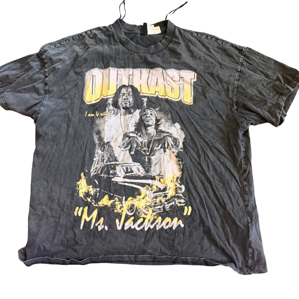 H&M Divided Mens Outkast Ms. Jackson T-Shirt L Black Acid Wash Tee Andre 3000